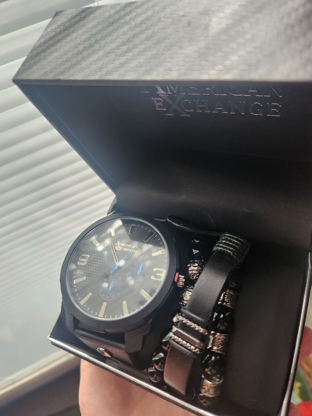 American Exchange Men's Black Watch and Bracelet Gift Set
